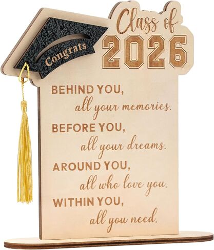 Graduation Decorations, Graduation Gifts for Class of 2026, Graduation Quote Wood Sign Desk Decor, Positive Behind You All Your Memories Wood Plaque with Stand, Desk Decoration in Saudi Arabia
