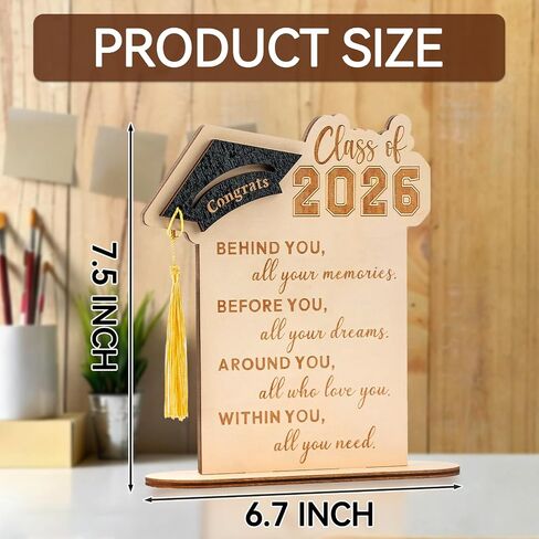 Graduation Decorations, Graduation Gifts for Class of 2026, Graduation Quote Wood Sign Desk Decor, Positive Behind You All Your Memories Wood Plaque with Stand, Desk Decoration in Saudi Arabia