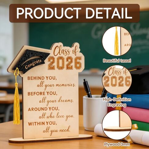 Graduation Decorations, Graduation Gifts for Class of 2026, Graduation Quote Wood Sign Desk Decor, Positive Behind You All Your Memories Wood Plaque with Stand, Desk Decoration in Saudi Arabia