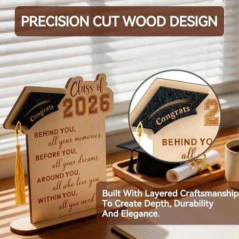 Graduation Decorations, Graduation Gifts for Class of 2026, Graduation Quote Wood Sign Desk Decor, Positive Behind You All Your Memories Wood Plaque with Stand, Desk Decoration in Saudi Arabia