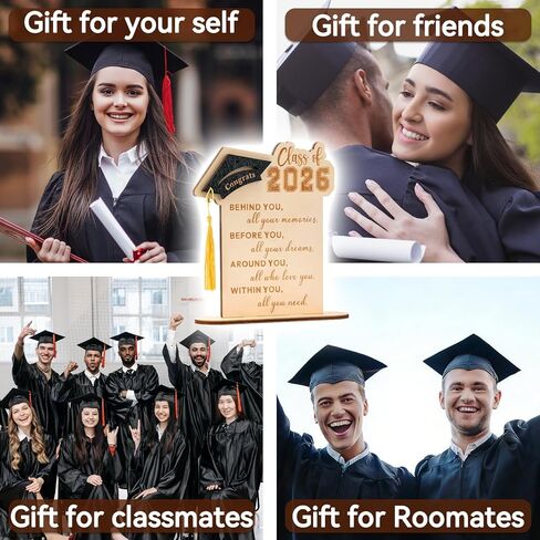 Graduation Decorations, Graduation Gifts for Class of 2026, Graduation Quote Wood Sign Desk Decor, Positive Behind You All Your Memories Wood Plaque with Stand, Desk Decoration in Saudi Arabia