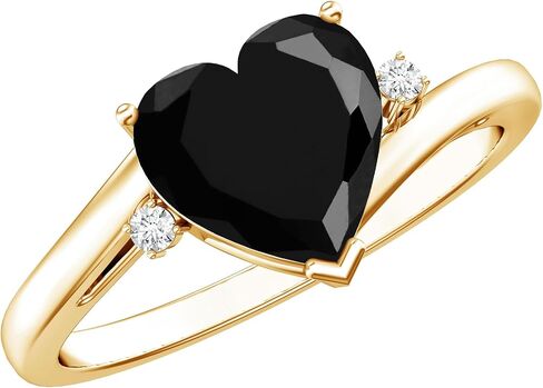 Real 2 Carat Black Onyx Heart Engagement Ring, Aaa Quality, Certified Onyx Diamond Ring - Jewelry For Special Occasions in Kuwait