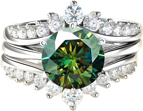 3ct Green Moissanite Engagement Rings Bridal Set D Color VVS1 3 in 1 Stacked Rings S925 Sterling Silver Ring for Women Gift in Kuwait