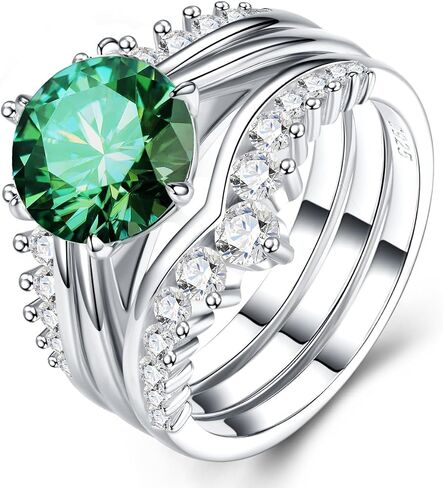 3ct Green Moissanite Engagement Rings Bridal Set D Color VVS1 3 in 1 Stacked Rings S925 Sterling Silver Ring for Women Gift in Kuwait