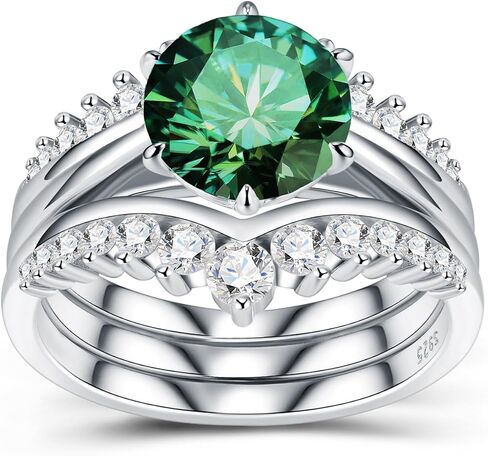 3ct Green Moissanite Engagement Rings Bridal Set D Color VVS1 3 in 1 Stacked Rings S925 Sterling Silver Ring for Women Gift in Kuwait