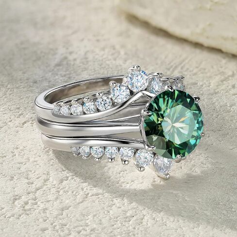 3ct Green Moissanite Engagement Rings Bridal Set D Color VVS1 3 in 1 Stacked Rings S925 Sterling Silver Ring for Women Gift in Kuwait