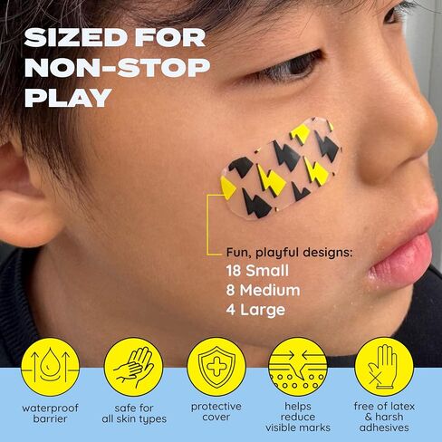 SUPERBAND Play Hydrocolloid Bandages for Kids (30ct, Assorted Sizes), Waterproof Kids Bandages for Cuts, Scrapes, Blisters & Minor Burns, Latex-Free for Sensitive Skin in Kuwait