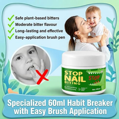 Nail Biting Treatment for Kids and Adults, Stop Nail Biting and Thumb Sucking Deterrent, Bitter Taste Liquid for Fingernail Care, Support Healthy Growth Habits, Clear Finish, 60 ml in Kuwait