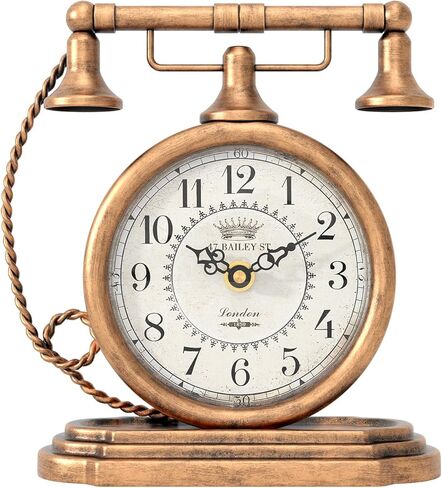 Vintage Table Clock, Desk and Shelf Decor Clock, Gold Antique Telephone Style Mantel Clocks, for Living Room, Farmhouse, Bedroom, Bedside, Gift (7.3" H x 7.3" W) in Saudi Arabia