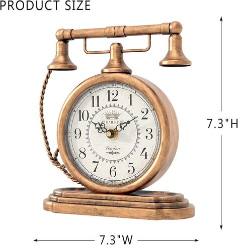 Vintage Table Clock, Desk and Shelf Decor Clock, Gold Antique Telephone Style Mantel Clocks, for Living Room, Farmhouse, Bedroom, Bedside, Gift (7.3" H x 7.3" W) in Saudi Arabia
