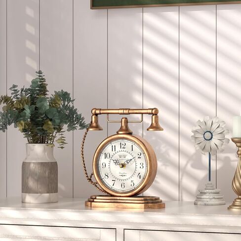 Vintage Table Clock, Desk and Shelf Decor Clock, Gold Antique Telephone Style Mantel Clocks, for Living Room, Farmhouse, Bedroom, Bedside, Gift (7.3" H x 7.3" W) in Saudi Arabia