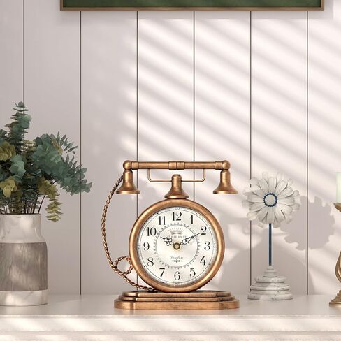 Vintage Table Clock, Desk and Shelf Decor Clock, Gold Antique Telephone Style Mantel Clocks, for Living Room, Farmhouse, Bedroom, Bedside, Gift (7.3" H x 7.3" W) in Saudi Arabia