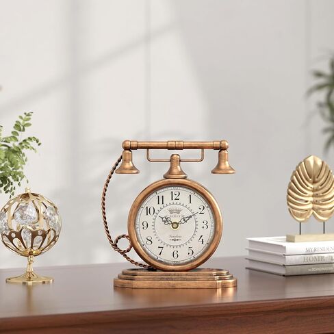 Vintage Table Clock, Desk and Shelf Decor Clock, Gold Antique Telephone Style Mantel Clocks, for Living Room, Farmhouse, Bedroom, Bedside, Gift (7.3" H x 7.3" W) in Saudi Arabia