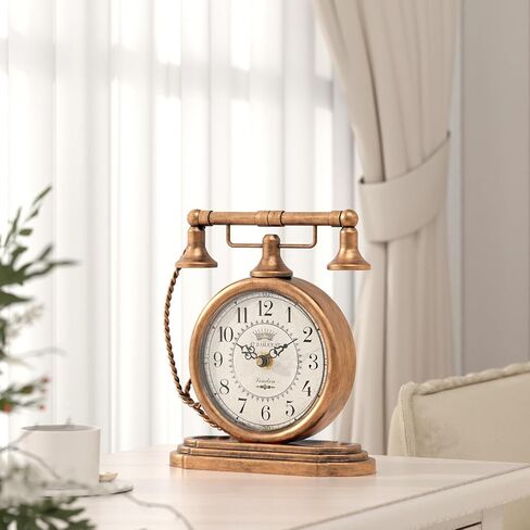 Vintage Table Clock, Desk and Shelf Decor Clock, Gold Antique Telephone Style Mantel Clocks, for Living Room, Farmhouse, Bedroom, Bedside, Gift (7.3" H x 7.3" W) in Saudi Arabia