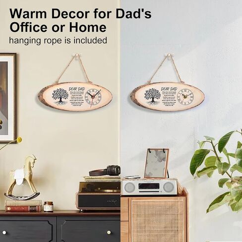 3-in-1 Wooden Clock Set for Dad Gifts Includes Keychain & Greeting Card，11" Real Natural Wooden Desk Clock, Silent Non-Ticking， Unique Birthday for Father in Kuwait