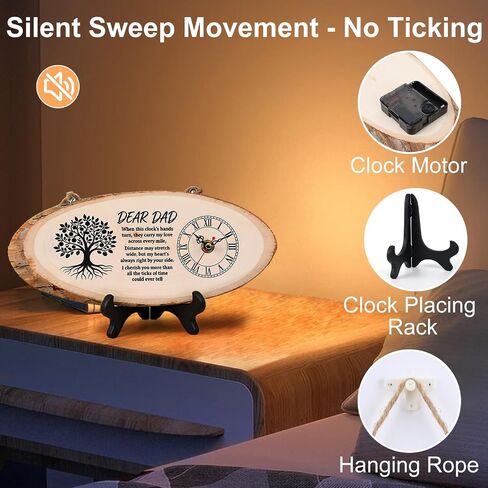 3-in-1 Wooden Clock Set for Dad Gifts Includes Keychain & Greeting Card，11" Real Natural Wooden Desk Clock, Silent Non-Ticking， Unique Birthday for Father in Kuwait