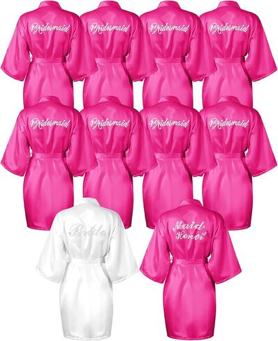 Jecery Bride Bridesmaid Robes for Women Kimono Rhinestones Maid of Honor Short Satin Robes Wedding Bridal Party Sleepwear in Kuwait