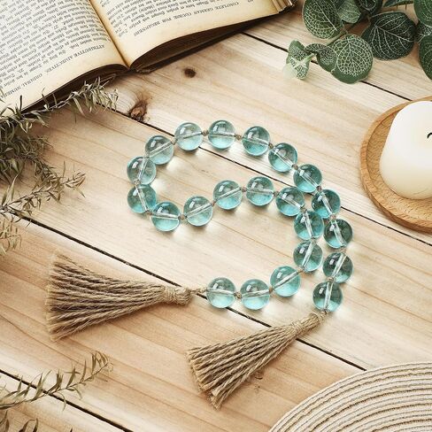 Misdary Modern Glass Beads Garland with Tassels, Blue Home Accent for Home Tray Shelf Coffee Table Living Room, Boho Decor Indoor Outdoor Stylish Tabletop Decoration, 25.6 Inch in Kuwait