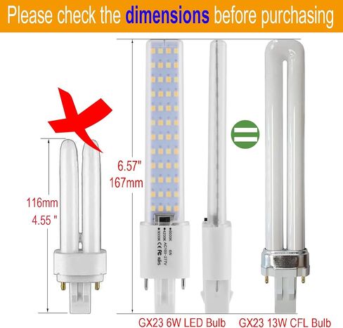 GX23 LED لمبة الإضاءة التوصيل والتشغيل استبدال 13W CFL LED Stick PL لمبة GX23-2 Pin Base، زاوية شعاع 360 درجة، أبيض بارد 6000K، مدفوعة بـ 100-277V وصابورة CFL، عبوتان (أبيض بارد، GX23 6W) in Kuwait