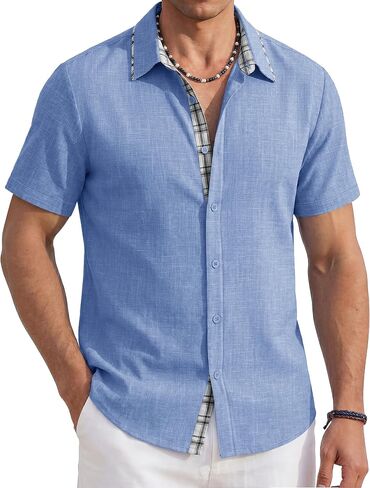 Cotrasen Men's Button Down Shirts Short Sleeve Casual Shirts for Summer Beach Vacation Wedding in Kuwait
