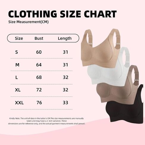 Women's Wireless Seamless Push Up Bra - 4 Pack Ribbed Support Sports Bras with Adjustable Wide Straps for Everyday Wear in Kuwait
