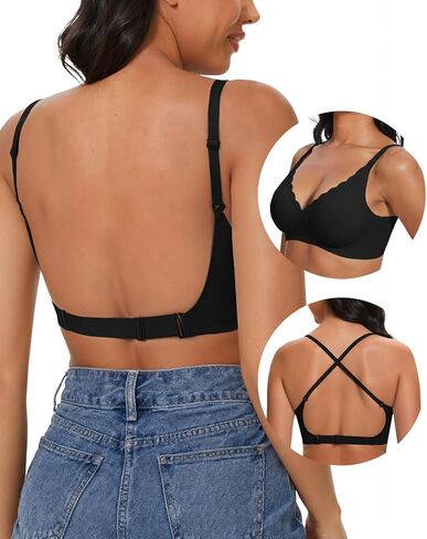 Low Back Bra - Halter Bra Backless Padded Low Cut Seamless Wave Bras Scalloped V Neck Criss-Cross Multiway Bralette in Kuwait