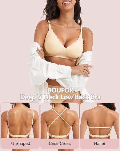 Low Back Bra - Halter Bra Backless Padded Low Cut Seamless Wave Bras Scalloped V Neck Criss-Cross Multiway Bralette in Saudi Arabia