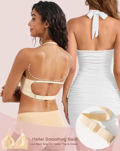 Low Back Bra - Halter Bra Backless Padded Low Cut Seamless Wave Bras Scalloped V Neck Criss-Cross Multiway Bralette in Saudi Arabia