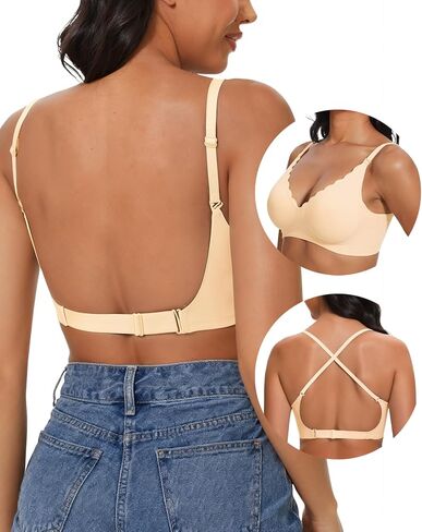 Low Back Bra - Halter Bra Backless Padded Low Cut Seamless Wave Bras Scalloped V Neck Criss-Cross Multiway Bralette in Saudi Arabia