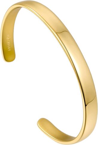 BE & CHEERY Gold Bangle Bracelet for Women, 14k Gold Plated Open Bangle, Stackable Stainless Steel Cuff Bracelets, Chunky Fashion Jewelry for Women, Trendy Elegant Design Bangle as Gifts in Kuwait