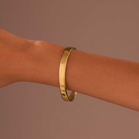 BE & CHEERY Gold Bangle Bracelet for Women, 14k Gold Plated Open Bangle, Stackable Stainless Steel Cuff Bracelets, Chunky Fashion Jewelry for Women, Trendy Elegant Design Bangle as Gifts in Kuwait