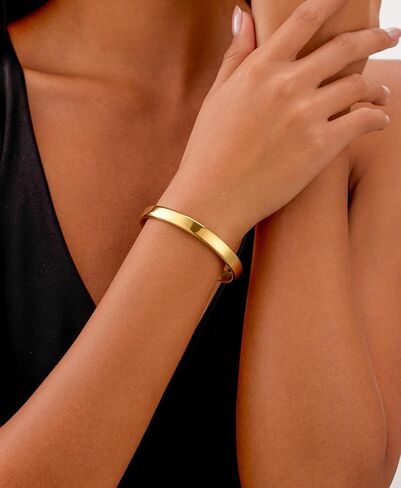 BE & CHEERY Gold Bangle Bracelet for Women, 14k Gold Plated Open Bangle, Stackable Stainless Steel Cuff Bracelets, Chunky Fashion Jewelry for Women, Trendy Elegant Design Bangle as Gifts in Kuwait