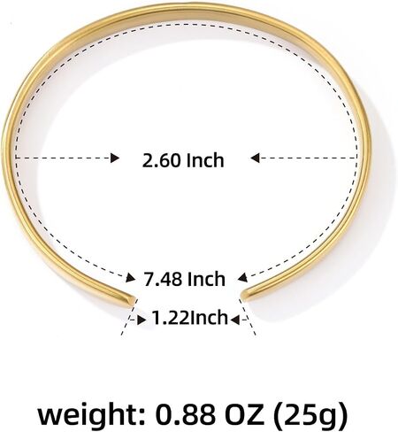 BE & CHEERY Gold Bangle Bracelet for Women, 14k Gold Plated Open Bangle, Stackable Stainless Steel Cuff Bracelets, Chunky Fashion Jewelry for Women, Trendy Elegant Design Bangle as Gifts in Kuwait