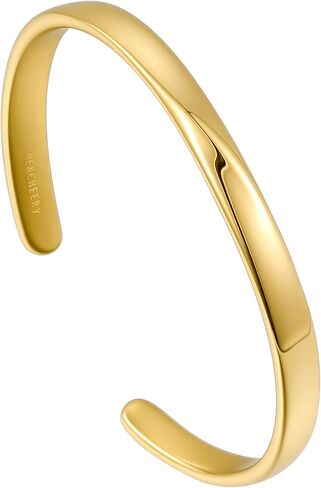 BE & CHEERY Gold Bangle Bracelet for Women, 14k Gold Plated Open Bangle, Stackable Stainless Steel Cuff Bracelets, Chunky Fashion Jewelry for Women, Trendy Elegant Design Bangle as Gifts in Kuwait