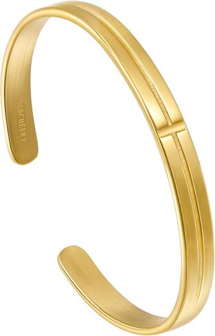 BE & CHEERY Gold Bangle Bracelet for Women, 14k Gold Plated Open Bangle, Stackable Stainless Steel Cuff Bracelets, Chunky Fashion Jewelry for Women, Trendy Elegant Design Bangle as Gifts in Kuwait