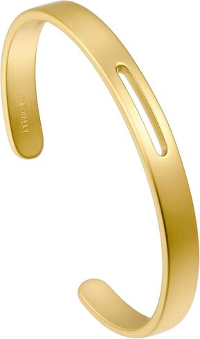 BE & CHEERY Gold Bangle Bracelet for Women, 14k Gold Plated Open Bangle, Stackable Stainless Steel Cuff Bracelets, Chunky Fashion Jewelry for Women, Trendy Elegant Design Bangle as Gifts in Kuwait