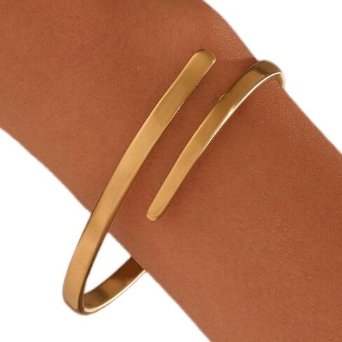 BE & CHEERY Gold Bangle Bracelet for Women, 14k Gold Plated Open Bangle, Stackable Stainless Steel Cuff Bracelets, Chunky Fashion Jewelry for Women, Trendy Elegant Design Bangle as Gifts in Kuwait