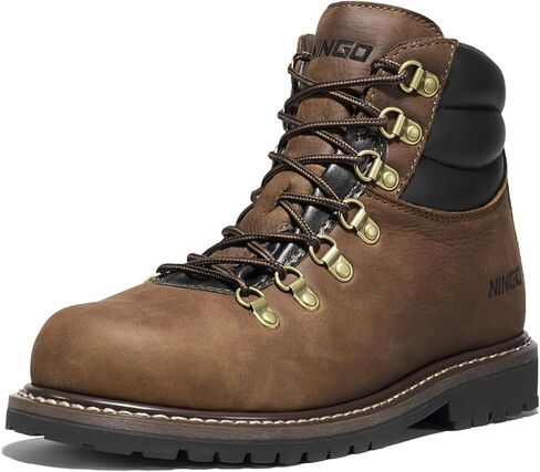 NINGO Steel Toe Work Boots for Men, Water Resistant Durable Crazy Horse Leather Construction Boots, Goodyear Welt Non Slip EH Rated Sole, Retro Mens Safety Work Shoes for Industrial Welding Warehouse in Kuwait