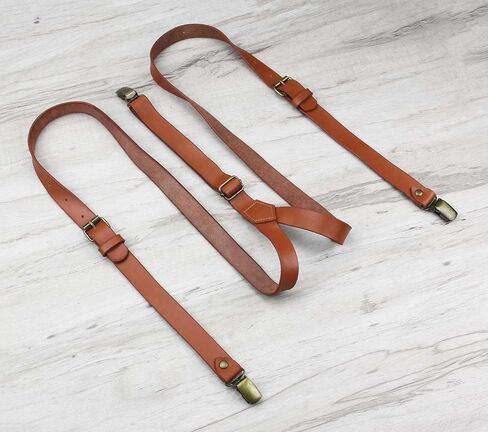 Mens Leather Suspenders - Buckle Pattern Adjustable Braces - Wedding Groom in Saudi Arabia