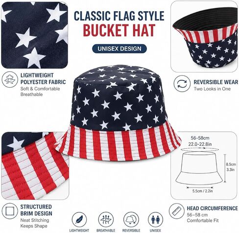 4th of July Bucket Hats for Women Men American Flag Bucket Hat Red White and Blue Hats Packable Outdoor Sun Hat in Saudi Arabia