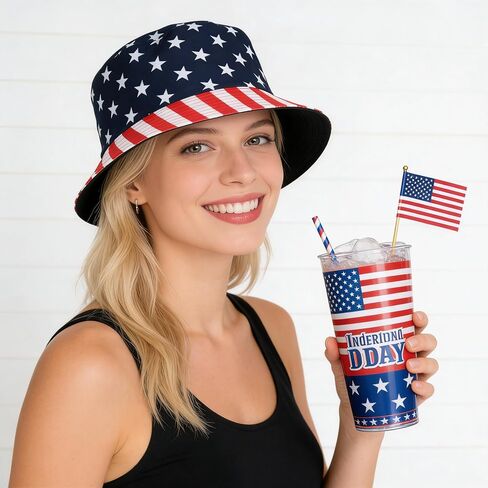 4th of July Bucket Hats for Women Men American Flag Bucket Hat Red White and Blue Hats Packable Outdoor Sun Hat in Kuwait