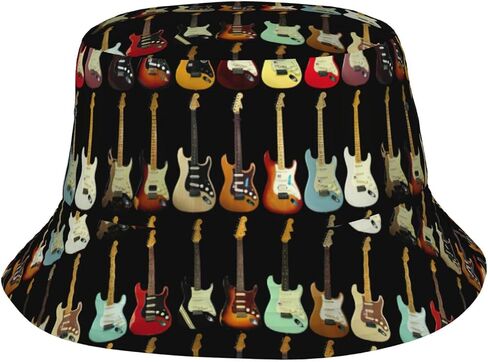 Bucket Hat Art Guitar Pattern Print Summer Sun Hat Trendy Beach Funny Fisherman Hat for Men Women Unisex Black in Saudi Arabia