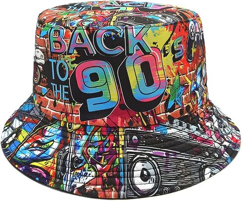 YAMEIZE Retro Style 80s Summer Bucket Hat for - Women Men Teens Vintage Reversible Double Side Fisherman Hat Sun Outdoor in Saudi Arabia
