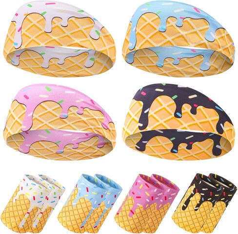 Ice Cream Baseball Headbands and Wristbands Sports Elastic Sweatbands for Youth Teen Women Men Athletes Football Basketball Running Gym Party Favors in Kuwait