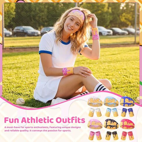 Ice Cream Baseball Headbands and Wristbands Sports Elastic Sweatbands for Youth Teen Women Men Athletes Football Basketball Running Gym Party Favors in Kuwait