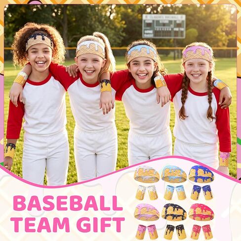 Ice Cream Baseball Headbands and Wristbands Sports Elastic Sweatbands for Youth Teen Women Men Athletes Football Basketball Running Gym Party Favors in Kuwait