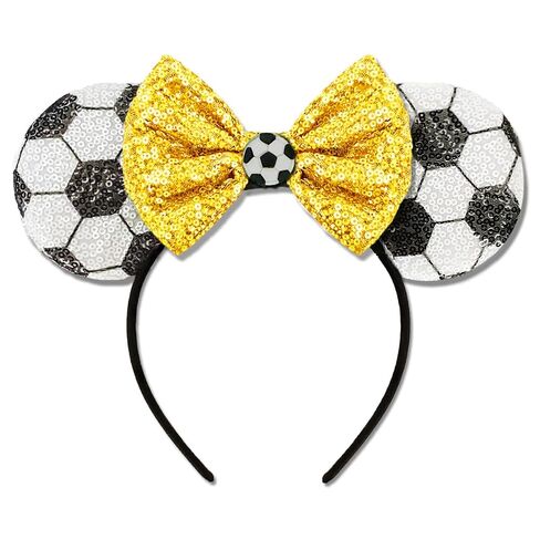 Sequin Soccer Headband for Women, Glitter Bow Ears Soccer Hair Accessories for Fan Game Day, Stadium Events, International Game Tournaments in Kuwait