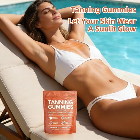 Skin Tanning Gummies, Best Tanning Gummies Natural Looking Glow, Bronzing, Radiant Healthy Skin, for Natural Bronze Glow for Women that Work Fast Without Sun 60 Gummies in Saudi Arabia