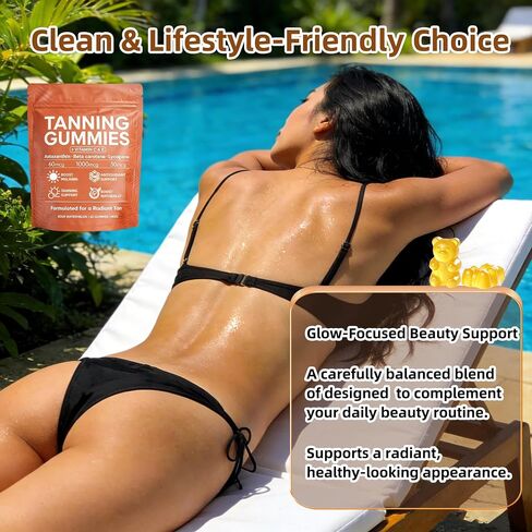 Skin Tanning Gummies, Best Tanning Gummies Natural Looking Glow, Bronzing, Radiant Healthy Skin, for Natural Bronze Glow for Women that Work Fast Without Sun 60 Gummies in Saudi Arabia