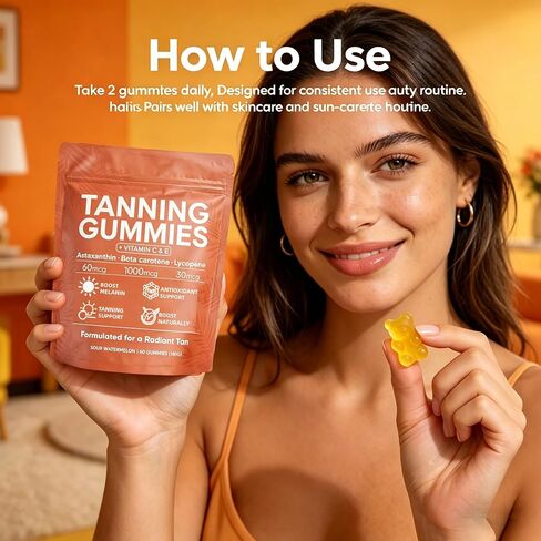 Skin Tanning Gummies, Best Tanning Gummies Natural Looking Glow, Bronzing, Radiant Healthy Skin, for Natural Bronze Glow for Women that Work Fast Without Sun 60 Gummies in Saudi Arabia